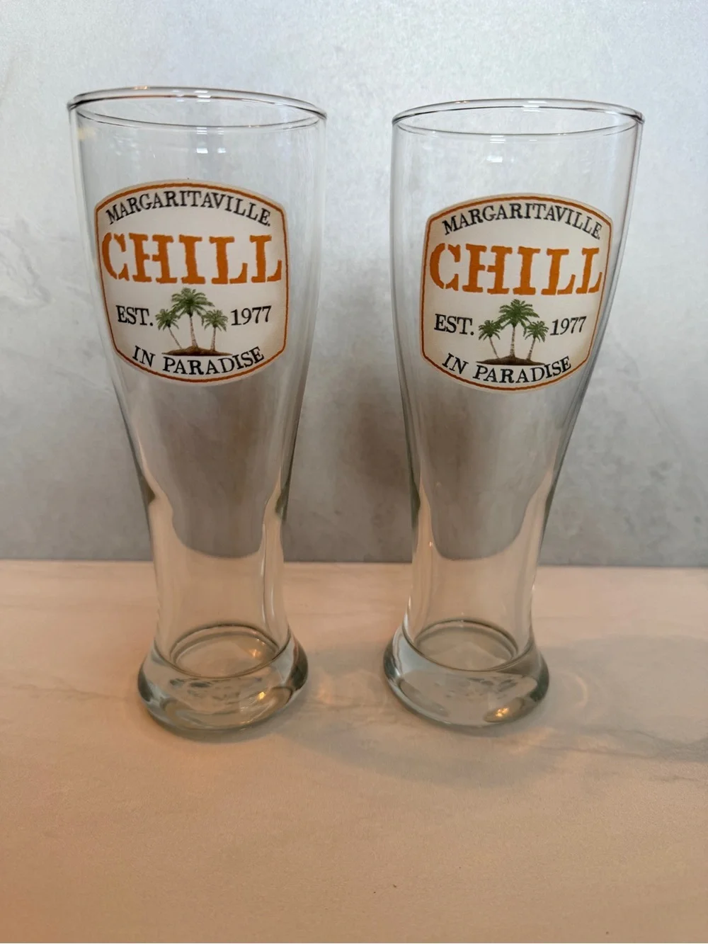Margaritaville CHILL In Paradise Tall Pilsner Glass - Amber Logo (Set of 2)